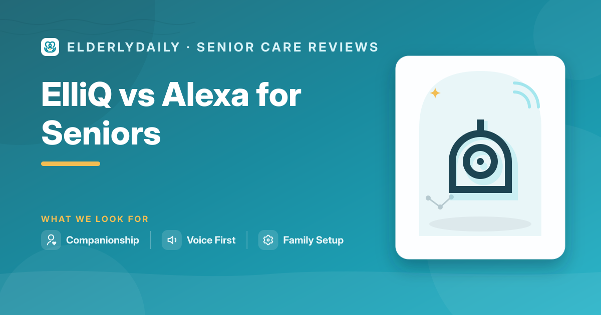 Illustrated review cover — ElliQ vs Alexa for Seniors